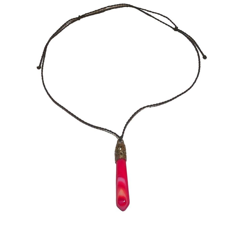 Pink agate hexagonal column natural  healing crystal pendant on black adjustable